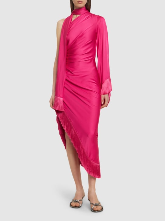 Patbo: Fringed asymmetric one sleeve midi dress - Fuşya - women_1 | Luisa Via Roma