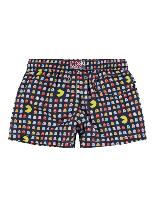 Mc2 Saint Barth: Pac Man print nylon swim shorts - Mavi/Renkli - kids-boys_1 | Luisa Via Roma
