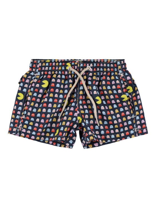 Mc2 Saint Barth: Pac Man print nylon swim shorts - Blue/Multi - kids-boys_0 | Luisa Via Roma