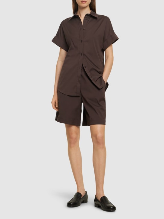 Max Mara: Oriana poplin short sleeve shirt - Brown - women_1 | Luisa Via Roma