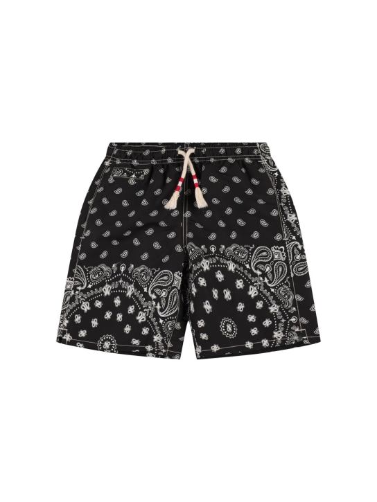 Mc2 Saint Barth: Bandana print nylon swim shorts - Siyah - kids-boys_0 | Luisa Via Roma
