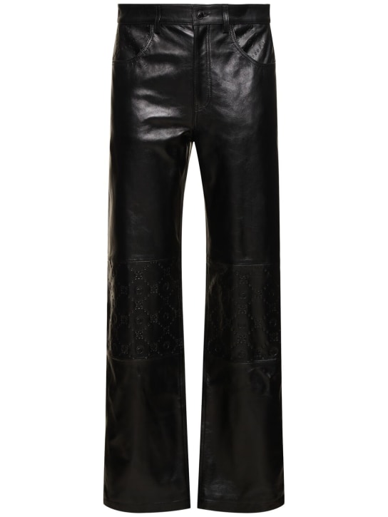 Marine Serre: Embossed leather wide pants - Siyah - men_0 | Luisa Via Roma