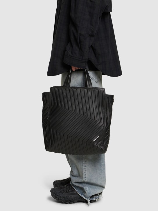 Balenciaga: Medium North-South leather tote bag - Siyah - men_1 | Luisa Via Roma