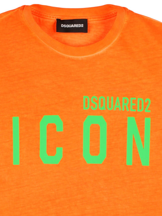 Dsquared2: T-shirt in jersey di cotone stampato - Arancione/Verde - kids-boys_1 | Luisa Via Roma