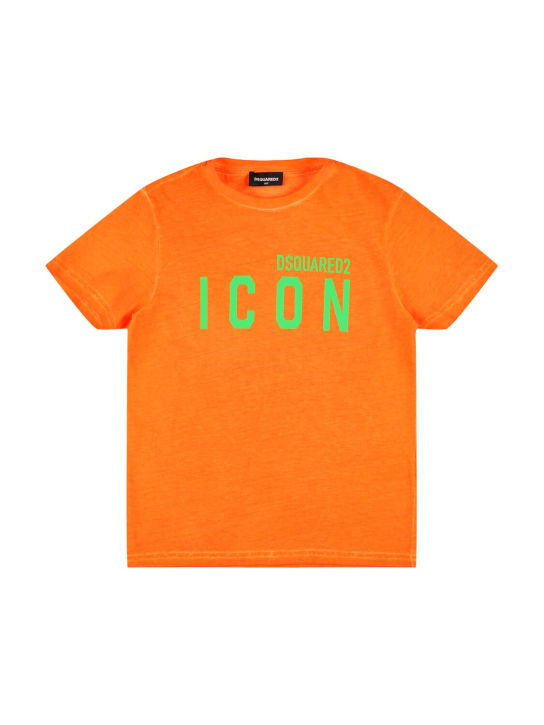 Dsquared2: T-shirt en jersey de coton imprimé - Orange/Vert - kids-boys_0 | Luisa Via Roma