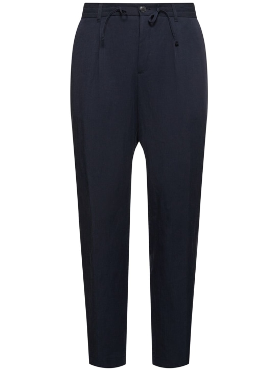 Boss: Pantalones de lyocell y lino - Azul Oscuro - men_0 | Luisa Via Roma