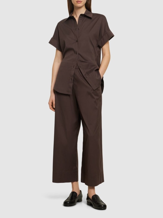 Max Mara: Esperia cotton blend poplin pants - Dark Brown - women_1 | Luisa Via Roma