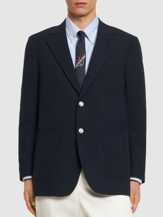 Thom Browne: Single breast wool blazer - Navy - men_2 | Luisa Via Roma