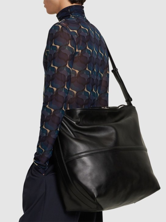 Dries Van Noten: Leather messenger bag - Black - men_1 | Luisa Via Roma