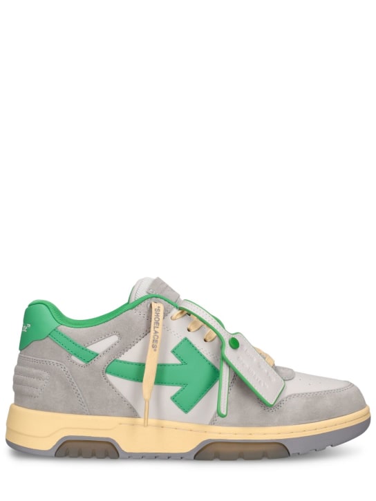 Off-White: Out Of Office suede sneakers - Yeşil/Gri - men_0 | Luisa Via Roma