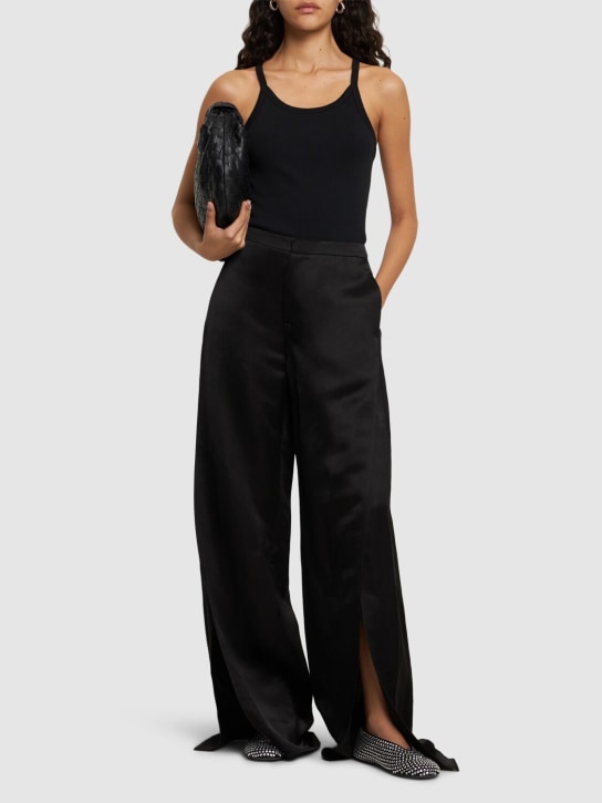 Ralph Lauren Collection: Linen blend split wide pants - Black - women_1 | Luisa Via Roma