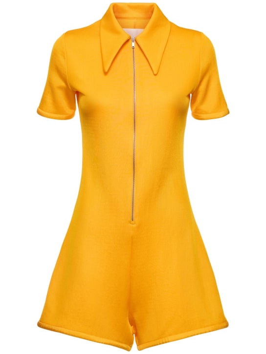 Jil Sander: 粘胶纤维混纺拉链开合Polo连身裤 - 橙色 - women_0 | Luisa Via Roma