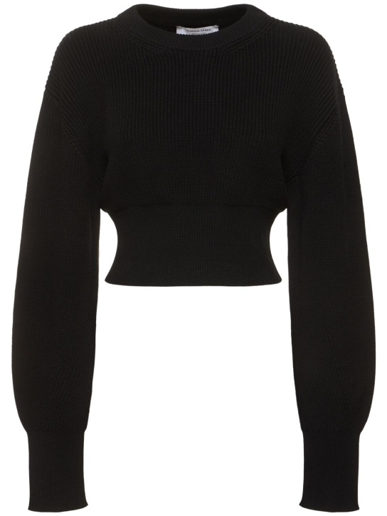 Marine Serre: Knit crewneck cropped sweater - Black - women_0 | Luisa Via Roma