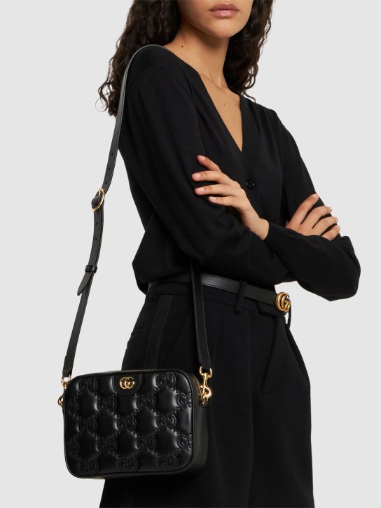 Gucci: Ophidia GG matelassé leather camera bag - Black - women_1 | Luisa Via Roma