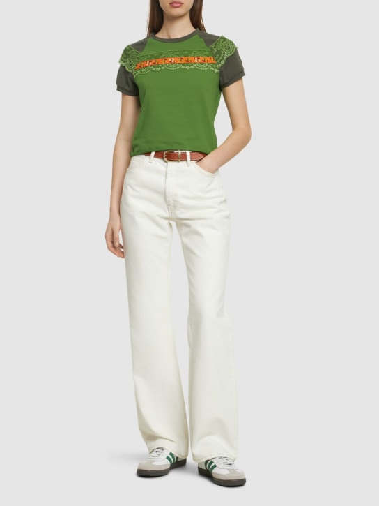 Cormio: Boah cotton jersey raglan t-shirt w/lace - Yeşil - women_1 | Luisa Via Roma