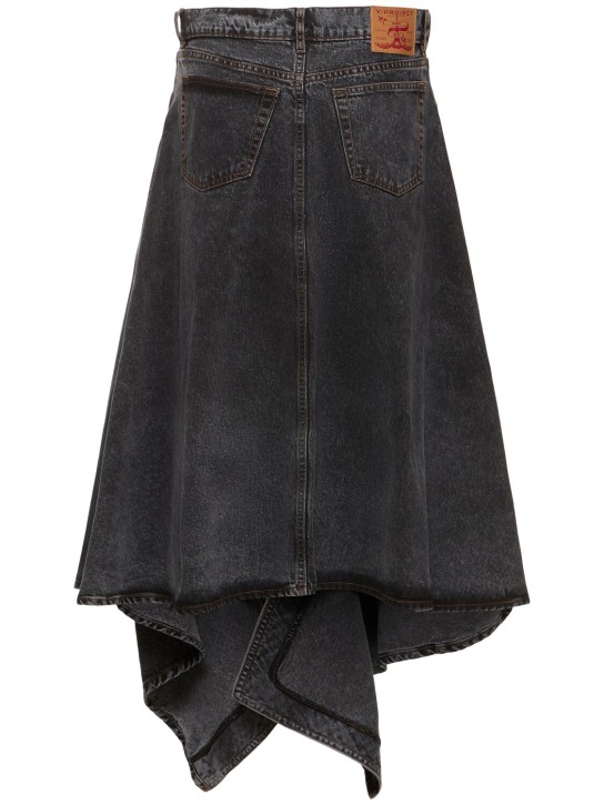 Y/PROJECT: Denim asymmetric slit midi skirt - women_4 | Luisa Via Roma