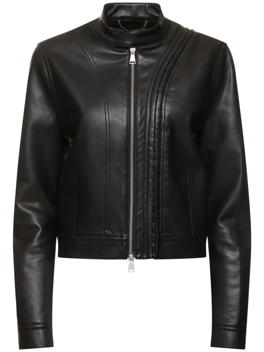 Y/PROJECT: Faux leather biker jacket w/ hooks - Black - women_0 | Luisa Via Roma
