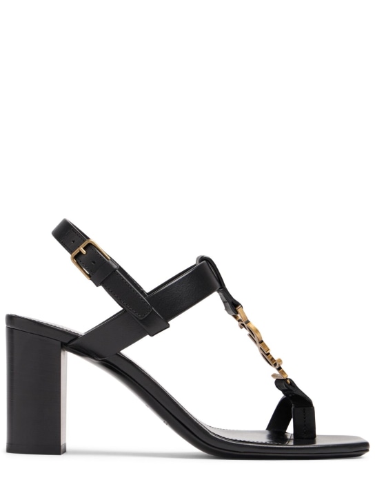 Saint Laurent: 75mm Cassandra leather sandals - Black - women_0 | Luisa Via Roma
