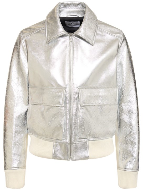 Marine Serre: Laminated leather aviator jacket - Gümüş - men_0 | Luisa Via Roma