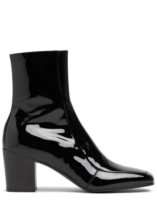 Saint Laurent: 75mm Beau zip-up patent leather boots - Black - men_0 | Luisa Via Roma