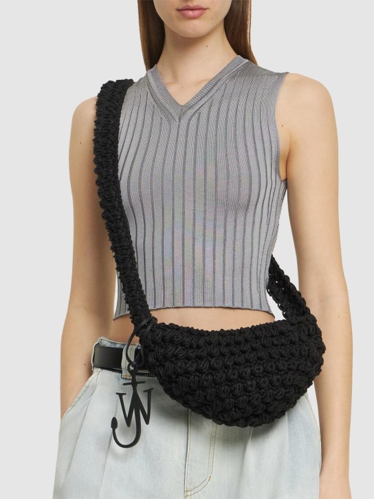 JW Anderson: Popcorn Sling crochet shoulder bag - Black - women_1 | Luisa Via Roma
