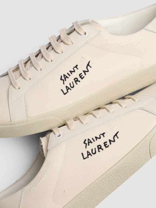 Saint Laurent: Court Classic logo棉质帆布运动鞋 - 米黄色 - men_1 | Luisa Via Roma