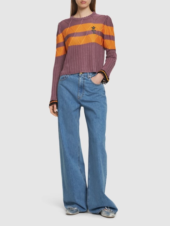 Cormio: Olaf long sleeve viscose sweater w/ lace - Purple/Orange - women_1 | Luisa Via Roma