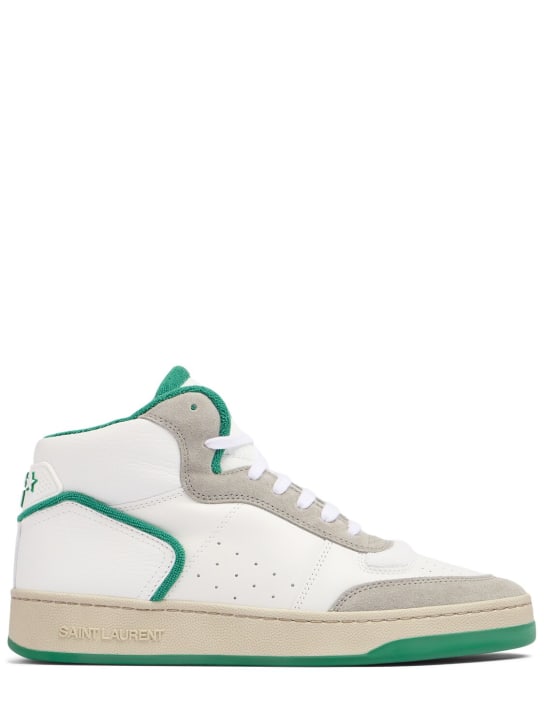 Saint Laurent: SL/80 leather sneakers - White/Green - men_0 | Luisa Via Roma