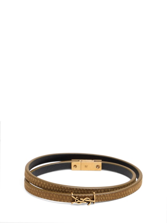 Saint Laurent: YSL leather double wrap bracelet - Beige/Bronze - women_0 | Luisa Via Roma