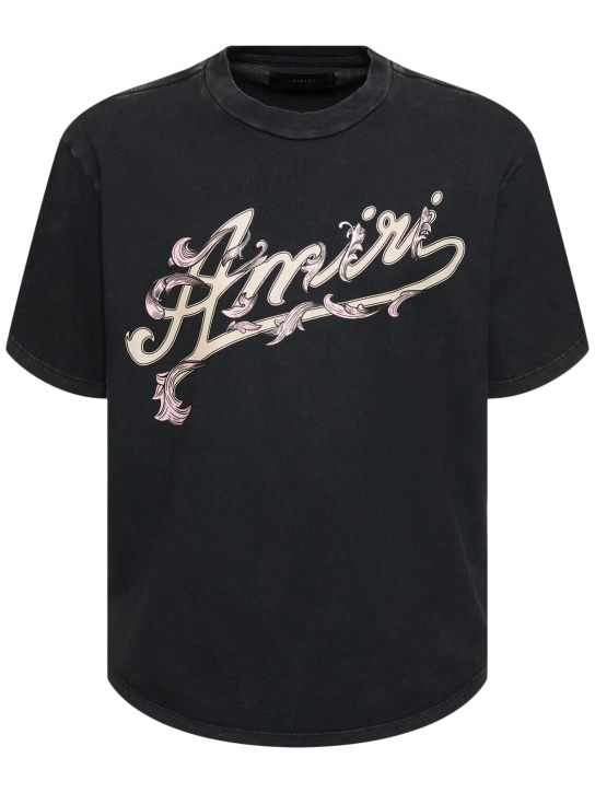 Amiri: Camiseta de jersey de algodón con logo - Negro - men_0 | Luisa Via Roma