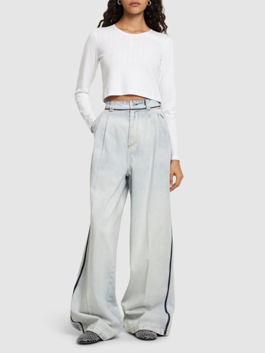 JW Anderson: Anchor embroidery cropped l/s top - Beyaz - women_1 | Luisa Via Roma