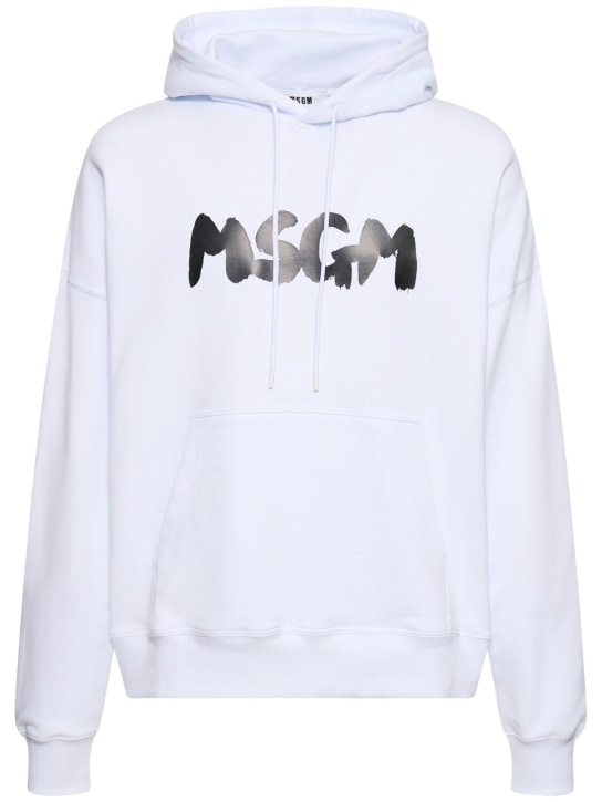 MSGM: Sweat-shirt en tissu éponge à capuche - Blanc/Noir - men_0 | Luisa Via Roma