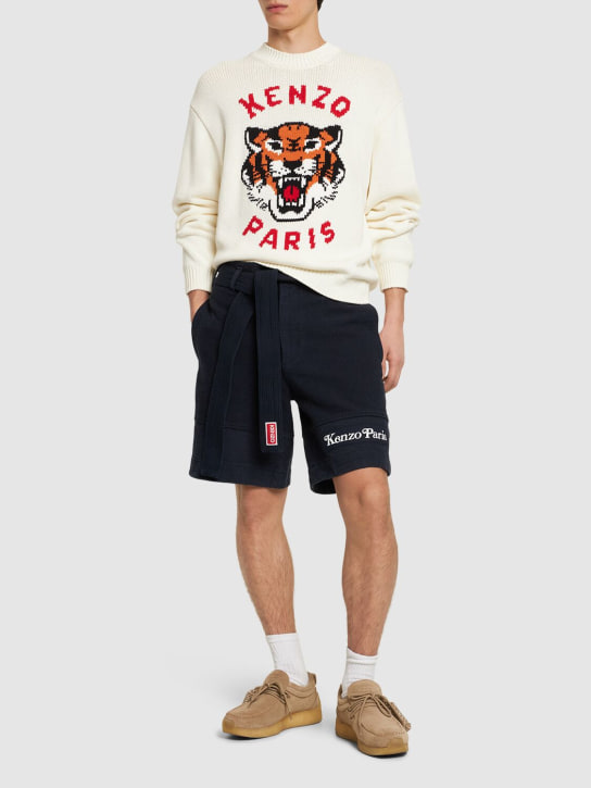 Kenzo Paris: Tiger cotton blend knit sweater - White - men_1 | Luisa Via Roma
