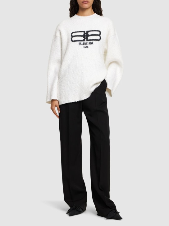 Balenciaga: Logo knitted crewneck top - White/Black - women_1 | Luisa Via Roma