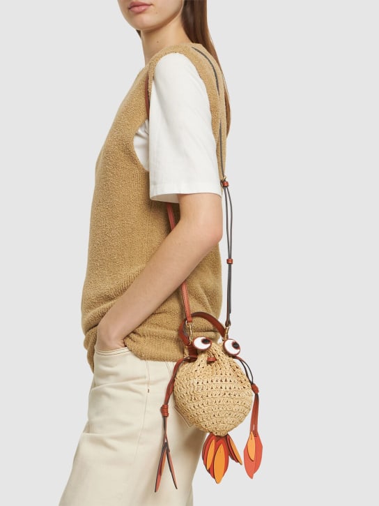 Anya Hindmarch: Goldfish raffia & smooth leather bag - Natural/Clement - women_1 | Luisa Via Roma
