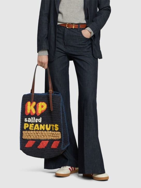 Anya Hindmarch: Borsa shopping KP Peanuts in rafia - Petrolio Scuro - women_1 | Luisa Via Roma