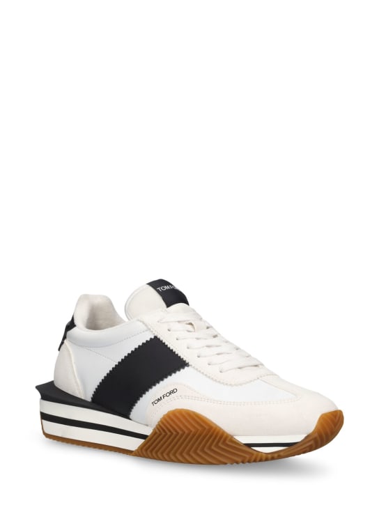 Tom Ford: Suede & tech low top sneakers - White/Black - men_1 | Luisa Via Roma
