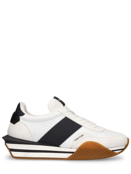 Tom Ford: Suede & tech low top sneakers - White/Black - men_0 | Luisa Via Roma