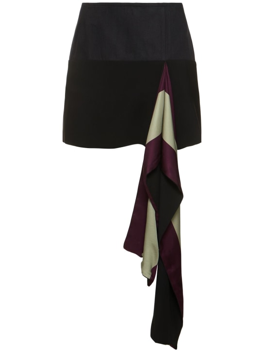 Dries Van Noten: Ruffled crepe satin mini skirt - Siyah - women_0 | Luisa Via Roma