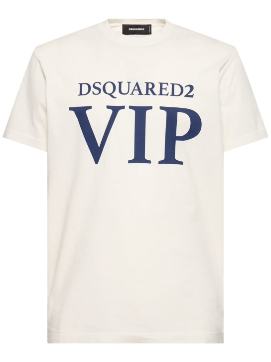 Dsquared2: T-shirt in jersey di cotone stampato - Off White - men_0 | Luisa Via Roma