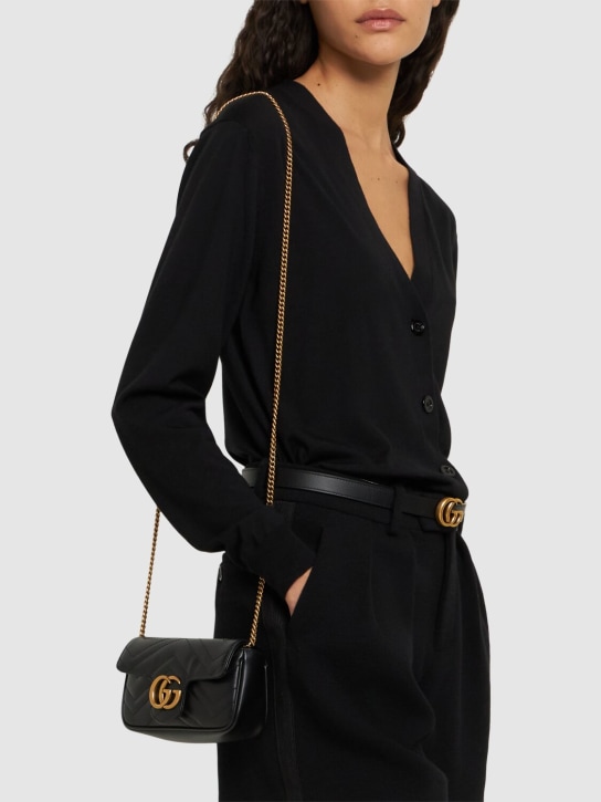 Gucci: Supermini GG Marmont leather bag - Black - women_1 | Luisa Via Roma