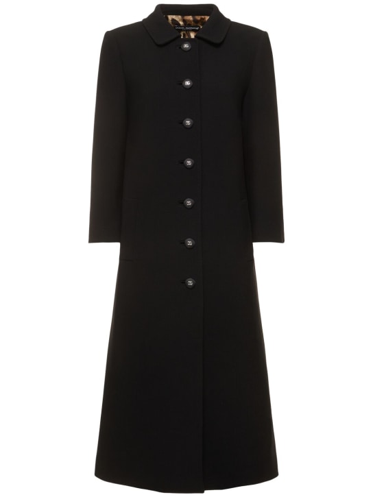 Dolce&Gabbana: Manteau long en crêpe de laine à boutonnage simple - Noir - women_0 | Luisa Via Roma