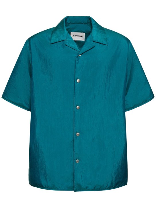 Jil Sander: Shirt 36 ナイロンシルクキャンバスシャツ - ディープティール - men_0 | Luisa Via Roma