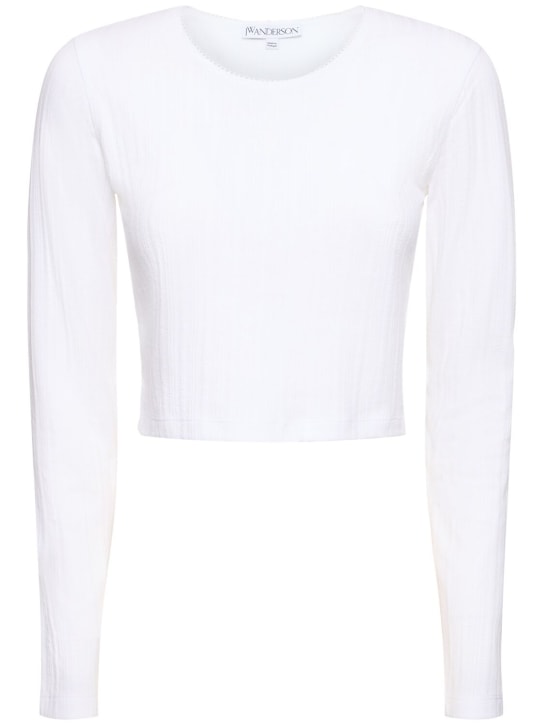 JW Anderson: Anchor embroidery cropped l/s top - Beyaz - women_0 | Luisa Via Roma