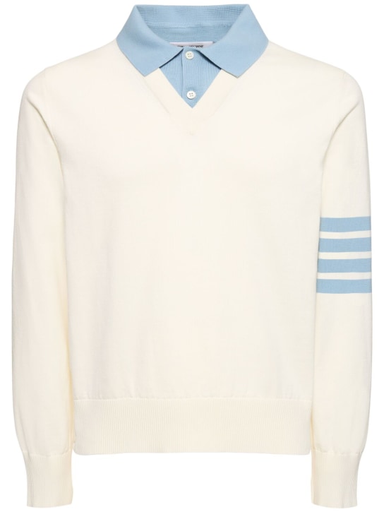 Thom Browne: Layered v neck polo sweater - White - men_0 | Luisa Via Roma