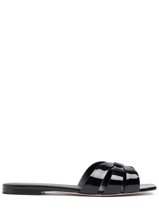 Saint Laurent: 10毫米“NU PIEDS”漆皮凉鞋 - 黑色 - women_0 | Luisa Via Roma