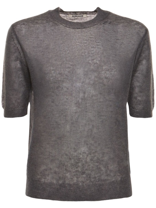 AURALEE: Mohair & wool knit t-shirt - Grey - women_0 | Luisa Via Roma