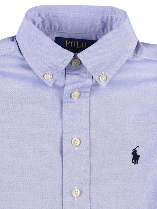 Ralph Lauren: Camicia in popeline di cotone con logo - Celeste - kids-boys_1 | Luisa Via Roma