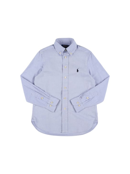 Polo Ralph Lauren: Chemise en popeline de coton à logo brodé - Bleu Clair - kids-boys_0 | Luisa Via Roma