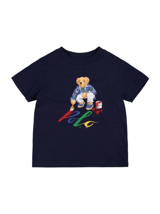 Polo Ralph Lauren: T-shirt en jersey de coton imprimé - Noir/Multi - kids-boys_0 | Luisa Via Roma